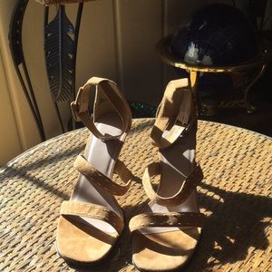 IMPO tan suede strappy heels